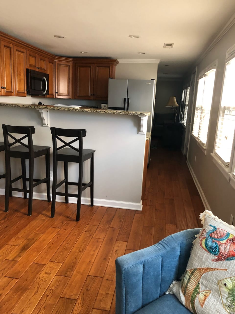 The front living/dining areas and kitchen are located in the front of the house.