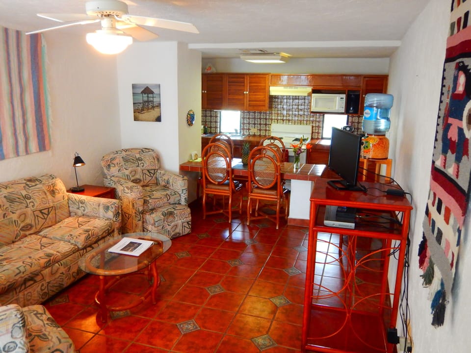 Living/dining/kitchen of 1-bedroom condo
