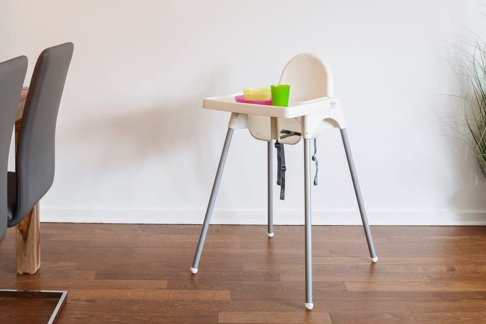 High chair and kid dishware