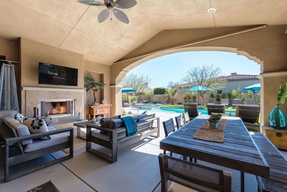Covered Patio with TV & Fireplace