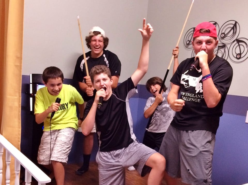 Grandsons karaoke having fun