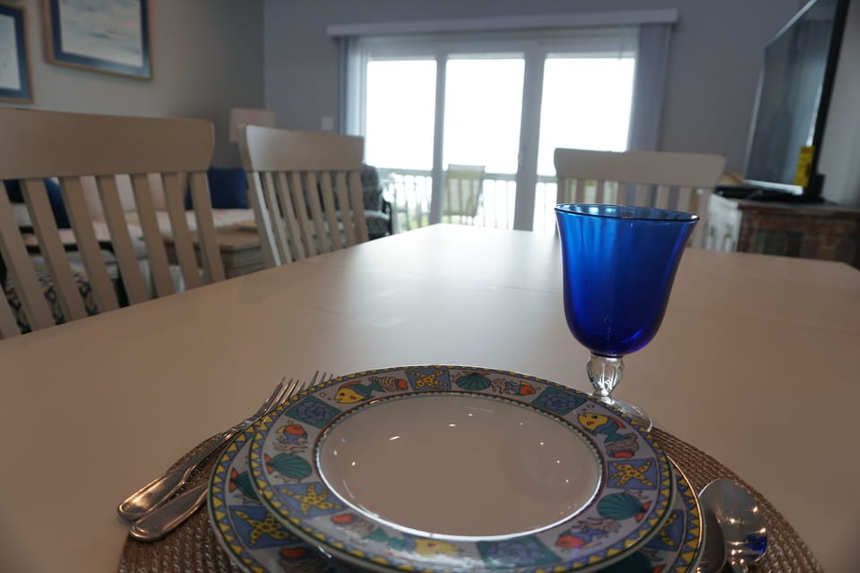 Dining table seats eight.