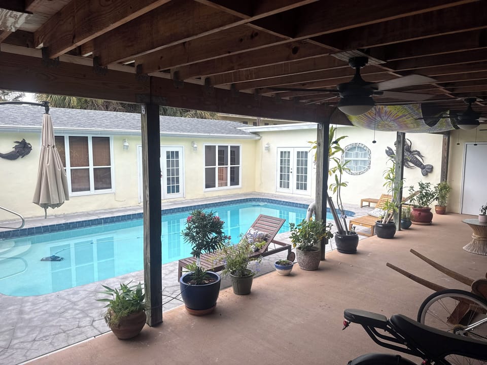 View from patio to courtyard cottage
