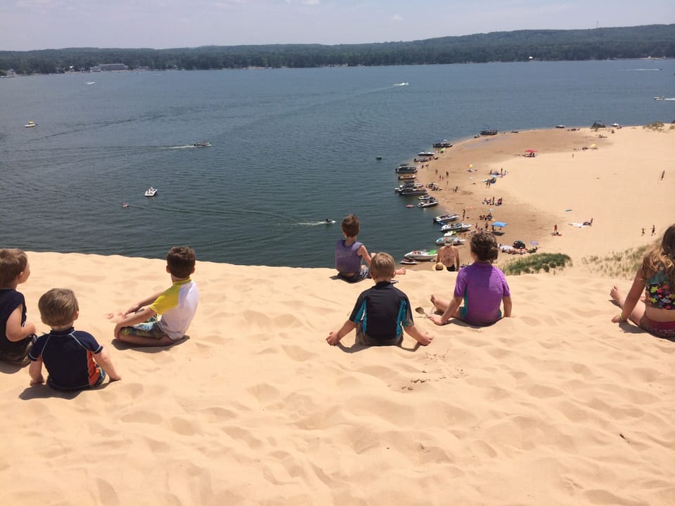 Huge dunes overlook Silver Lake. You can walk right from our cottage to here.