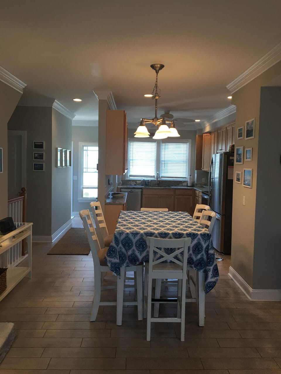 view from main family room into dining area and kitchen