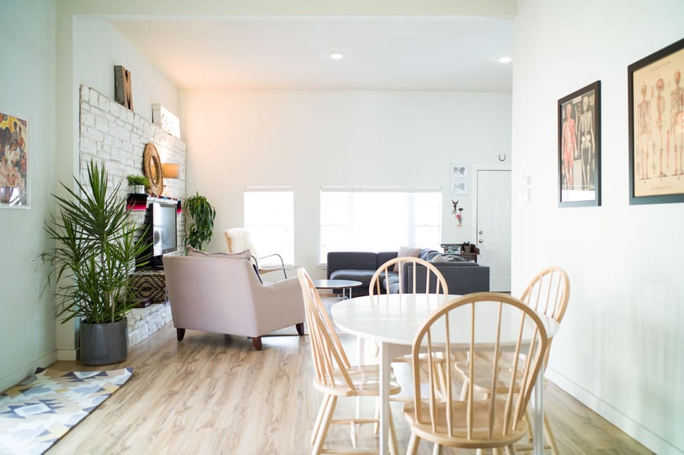 Open concept for living areas with 12ft ceilings