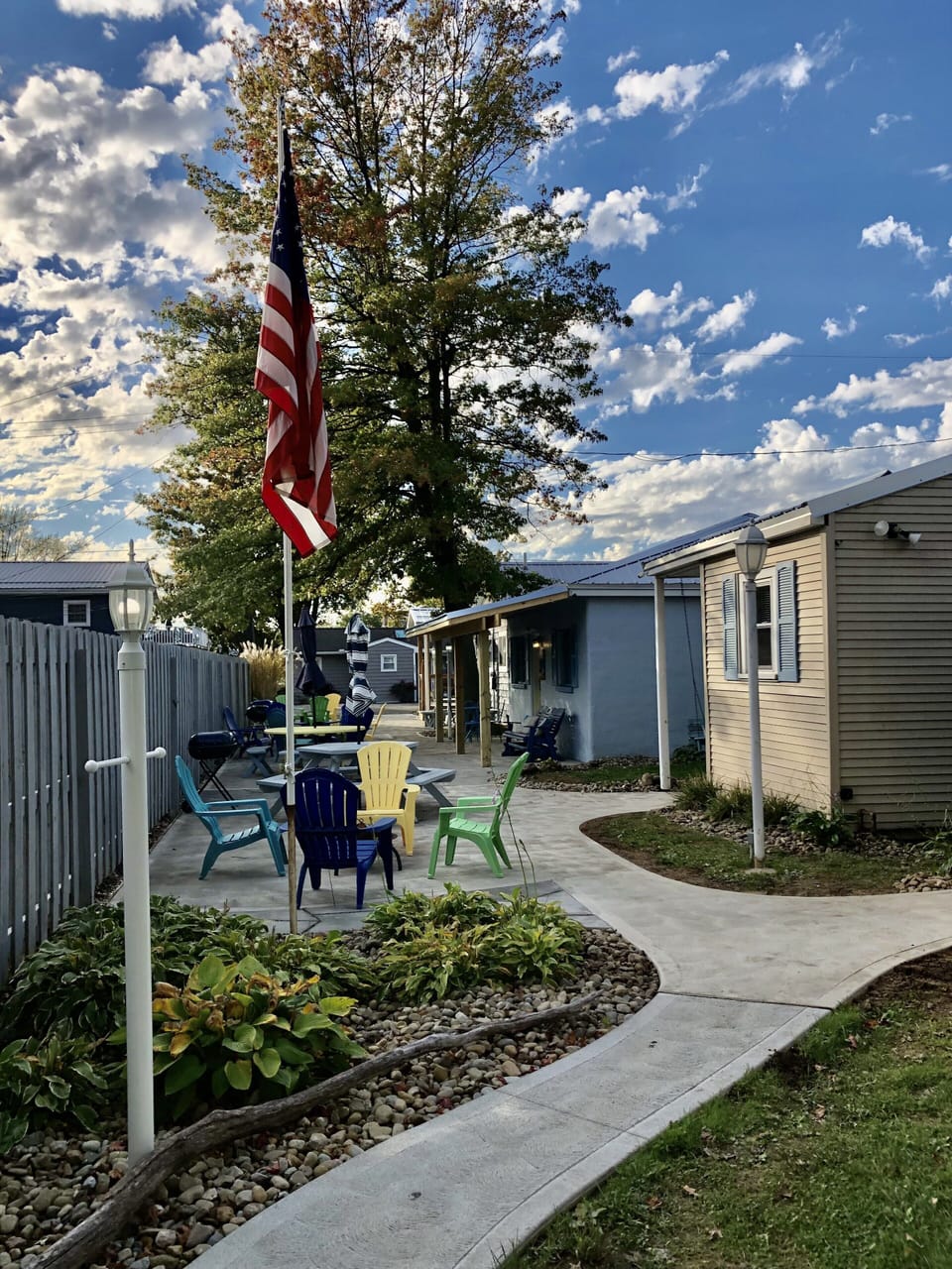 Sidewalk from parking lot to cottages. 