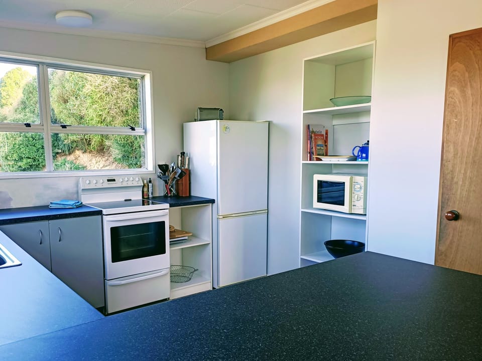 Well set up kitchen with basic cooking ingredients. Plenty of equipment.