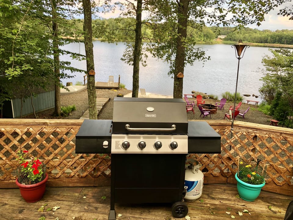 Enjoy the view of the lake while BBQing.
