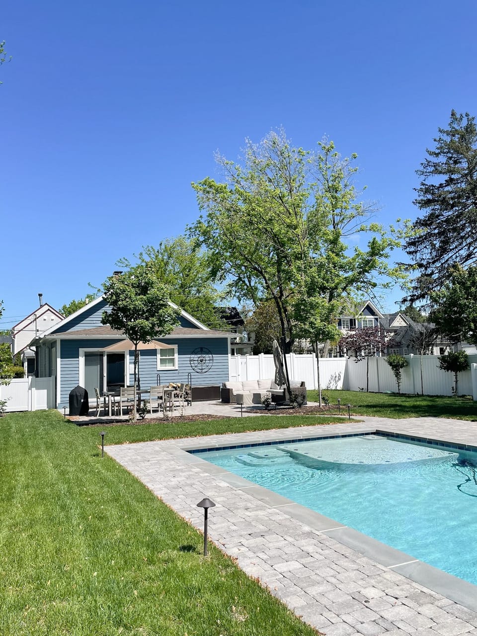 From the pool looking towards the house. Large outdoor area.