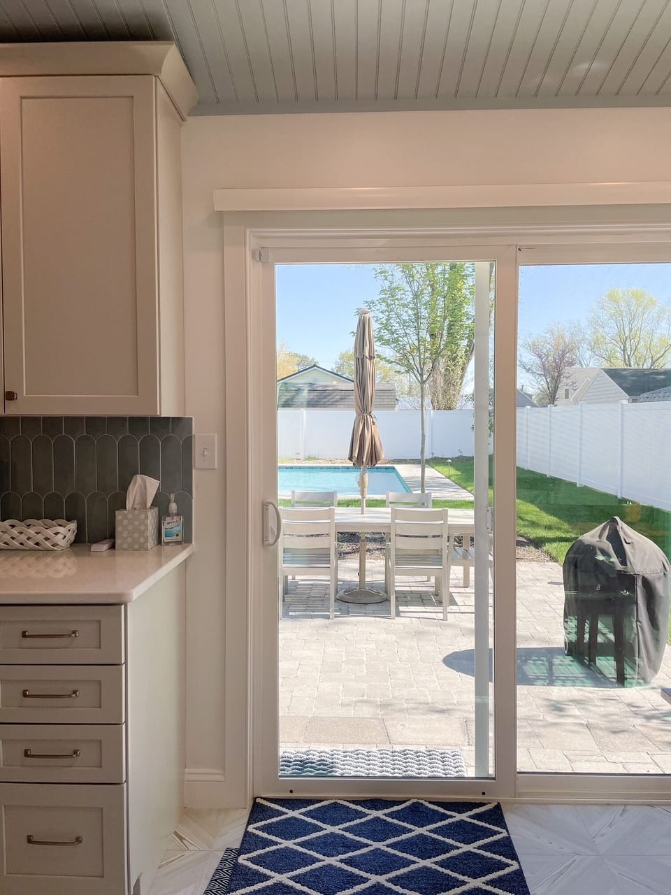 From kitchen looking out to pool. 