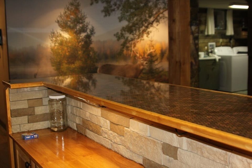 our unique penny bar with the deer mural reflection