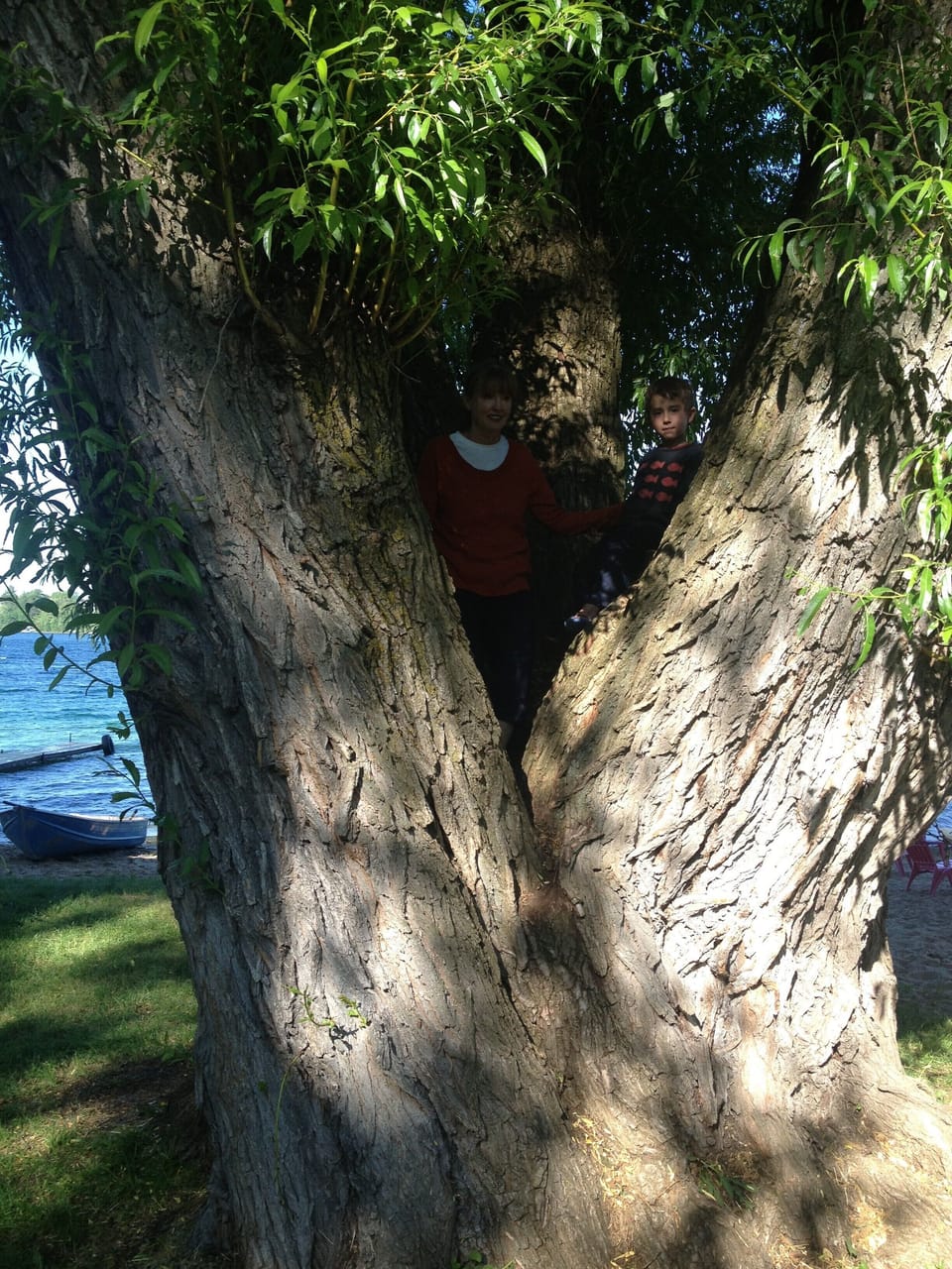 The large Black Willow tree is a great place for fun and photos.