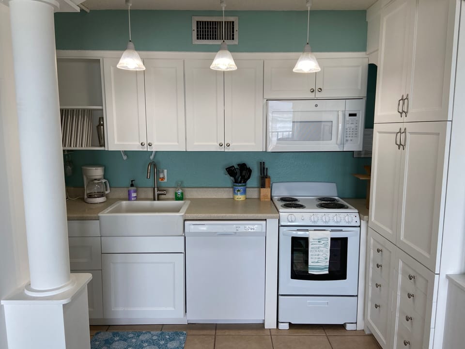 Kitchen is fully stocked. Blender, crock pot, coffee pot, toaster, pans, dishes.