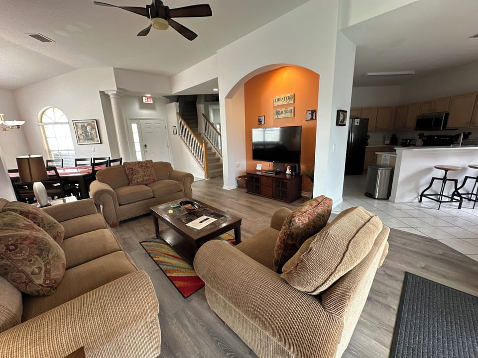 Newly added living room furniture creates a cozy space for relaxation
