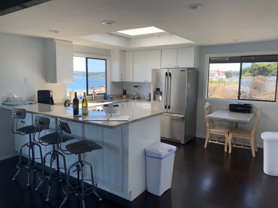 Kitchen with new French doors refrigerator 