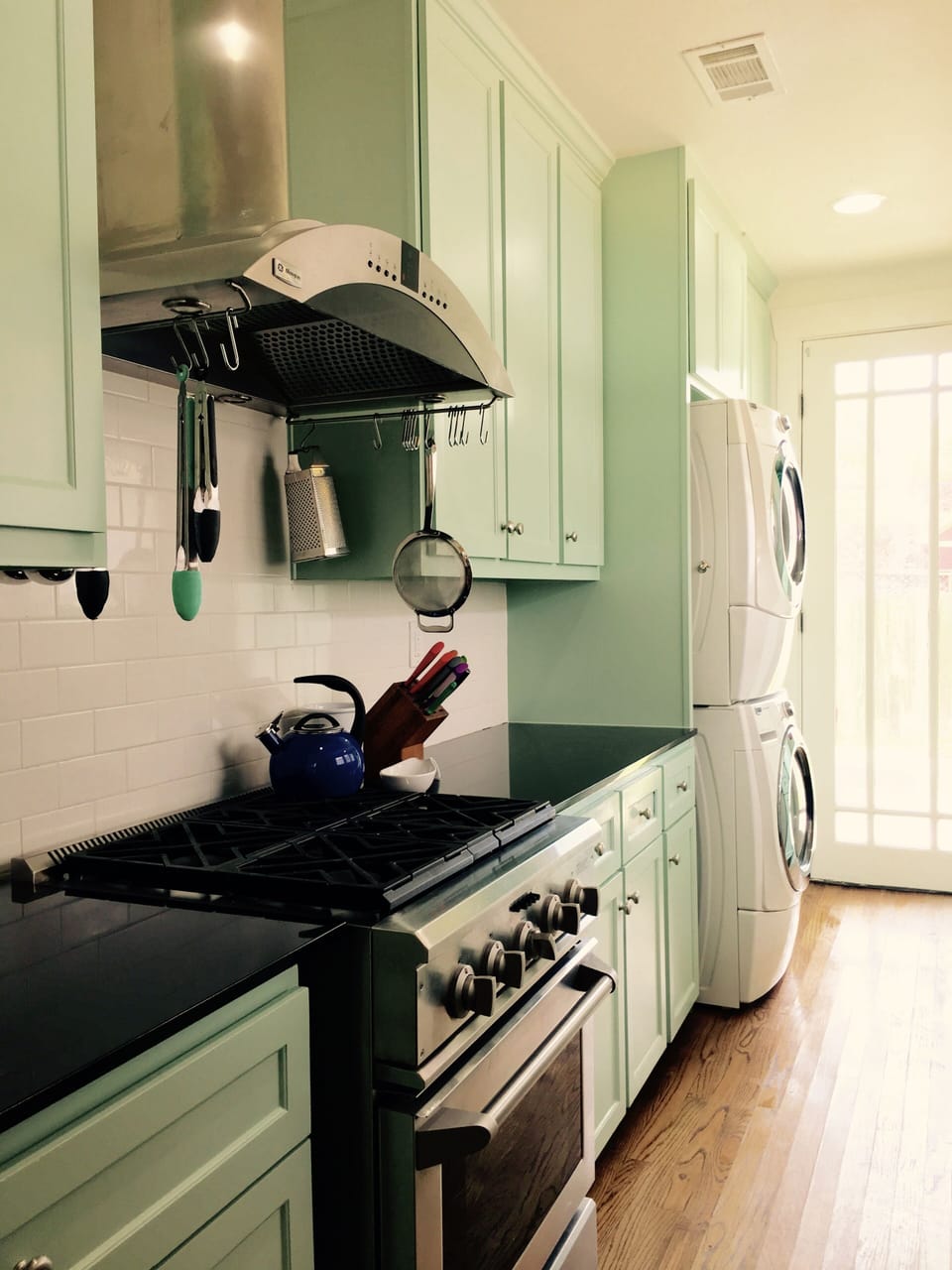 Cooks kitchen with GE Monogram Range. 