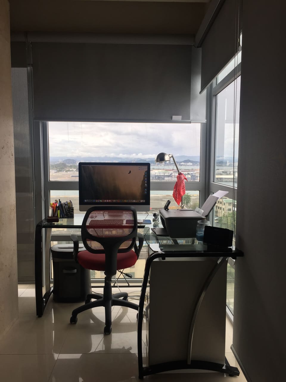desk with computer and printer