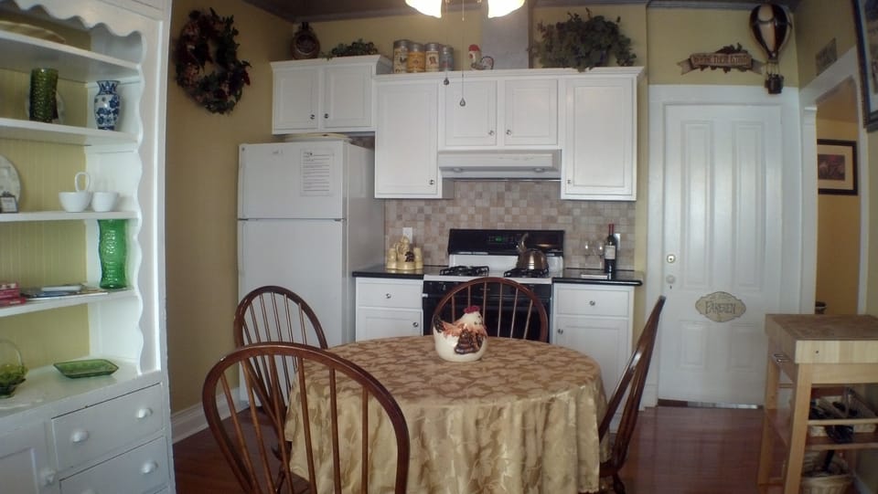 The kitchen, featuring granite counters and all the necessary small appliances