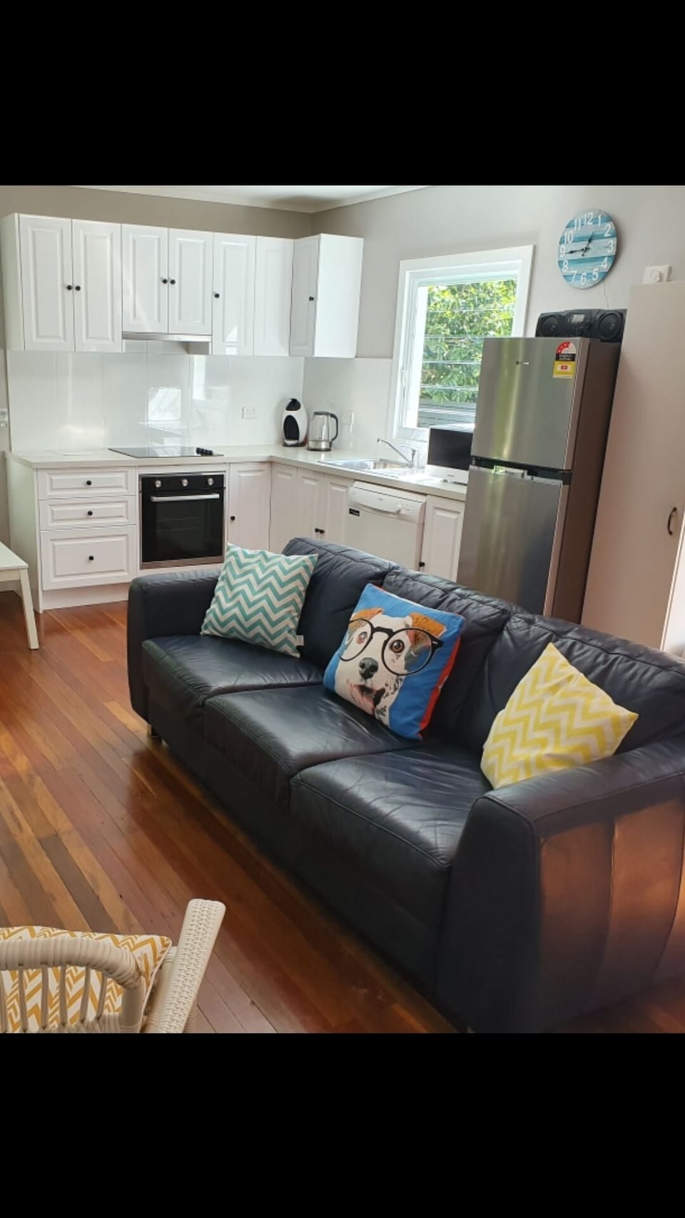 Combined kitchen, living studio space. Air conditioning, TV. Opens to deck.