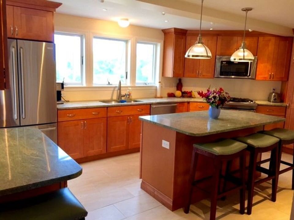 Enlarged new Kitchen with  double Granite islands & water views