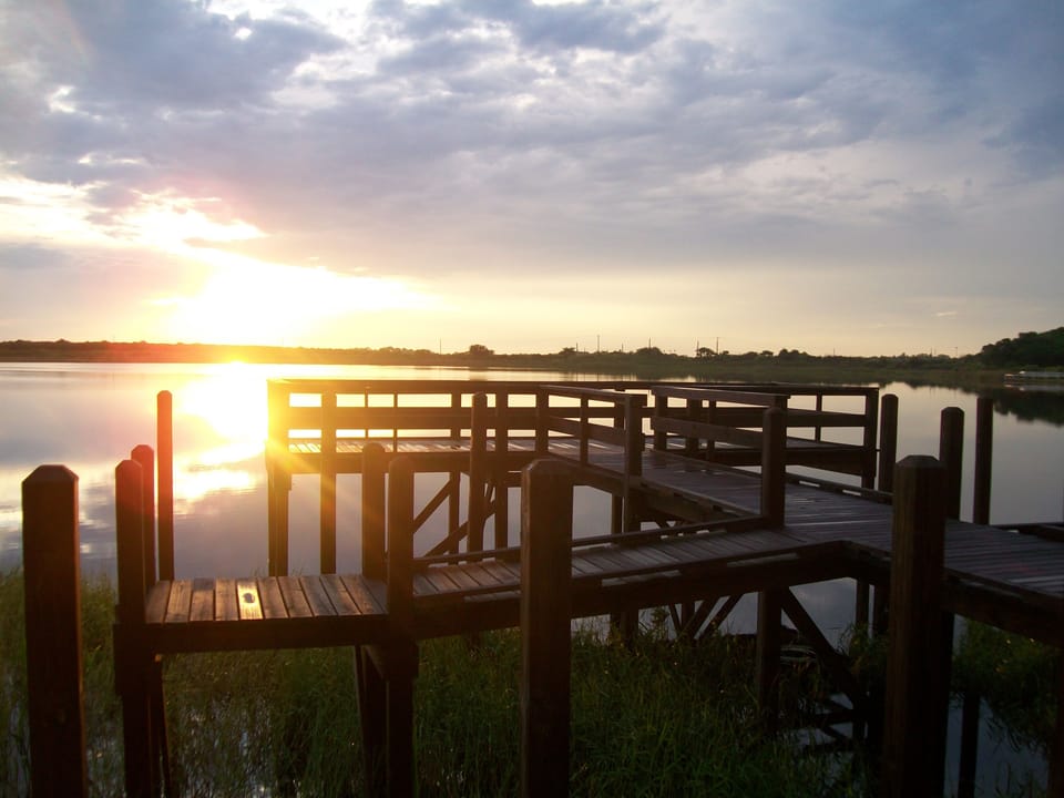 Beautiful lakeside fishing pier