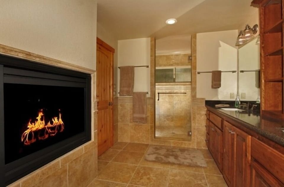 Master Bath with Fireplace and Huge Shower for Two!