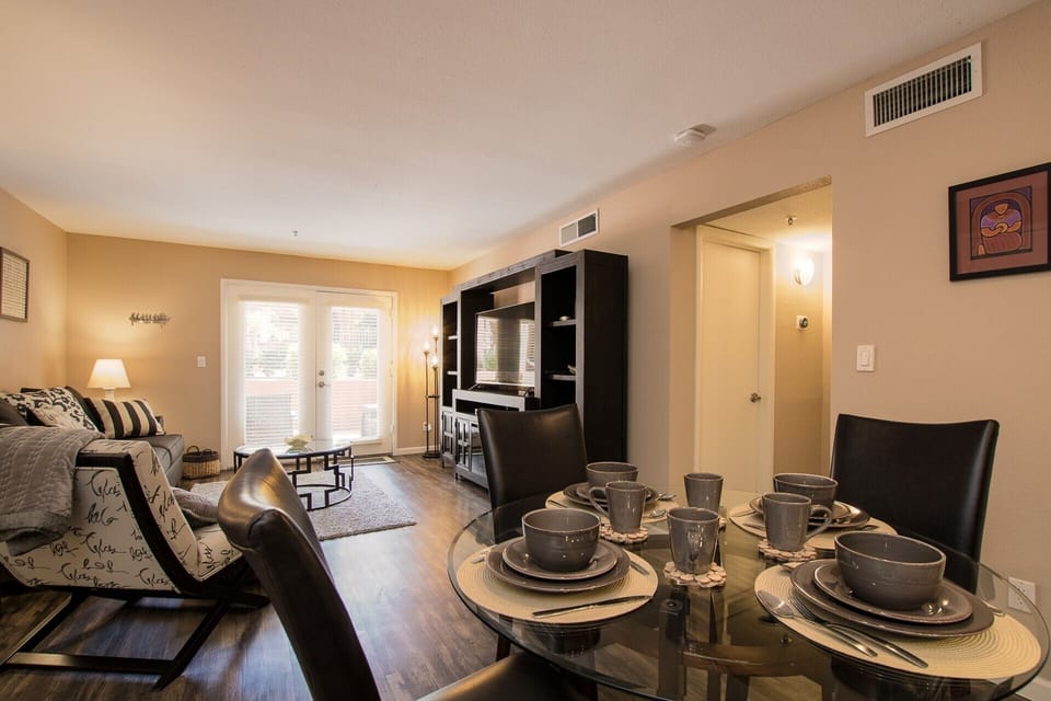 The dining room area table seats 4.