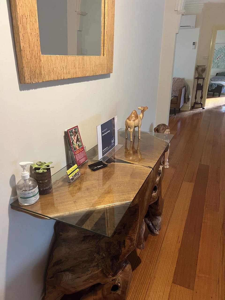 Hall table where rubbish key is located 
