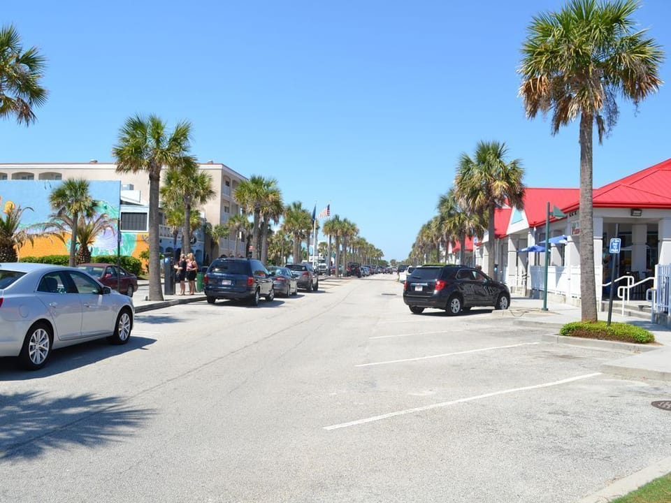 The main street on the island is a block away
