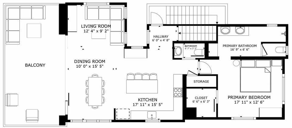 Third-floor layout showcasing the open-concept living space, kitchen, and direct access to the ocean-view deck.