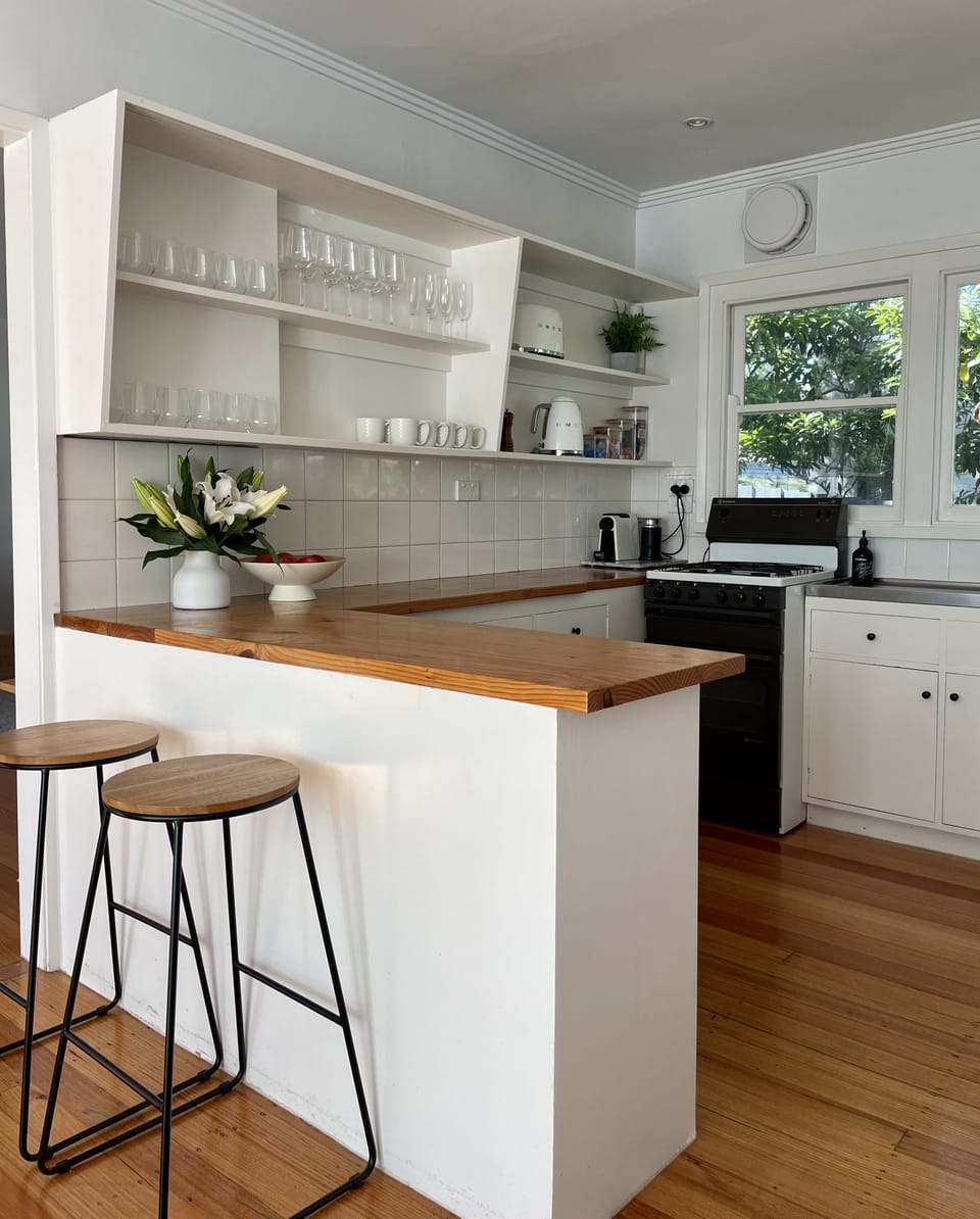 The low maintenance kitchen has all you need for relaxed holiday dining.