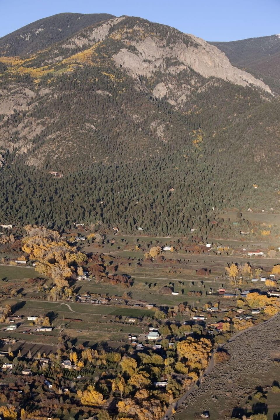 The view from the Ultralite aircraft of Arroyo Seco and El Salto peak and forest