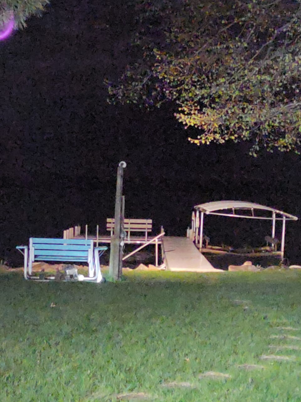 Campfire at the lake!  Well lit pier