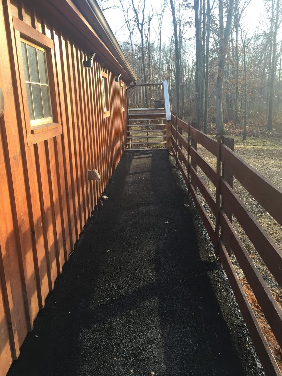 paved entrance and parking area