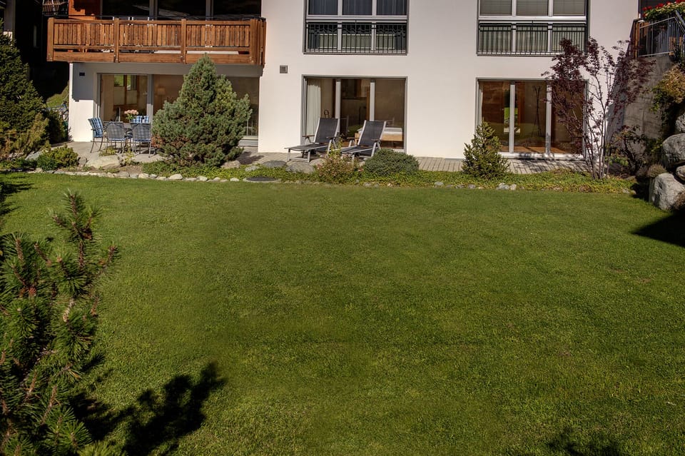 View across garden to apartment