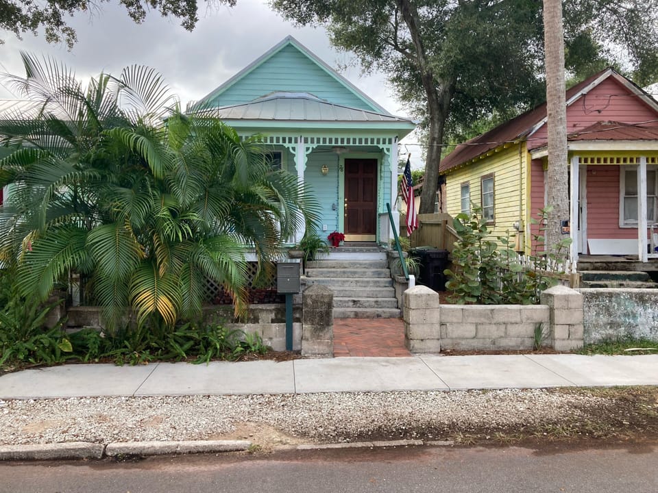 Blue house is rental. Pink house is vacant.