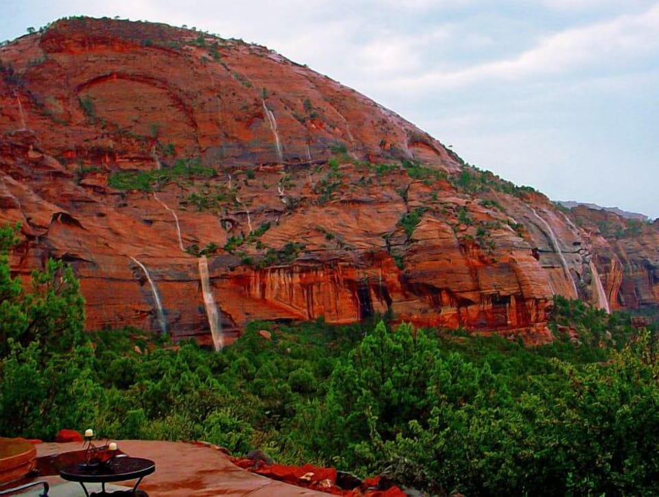 Beautiful waterfalls occur after a rainstorm, here on Tabernacle Dome 