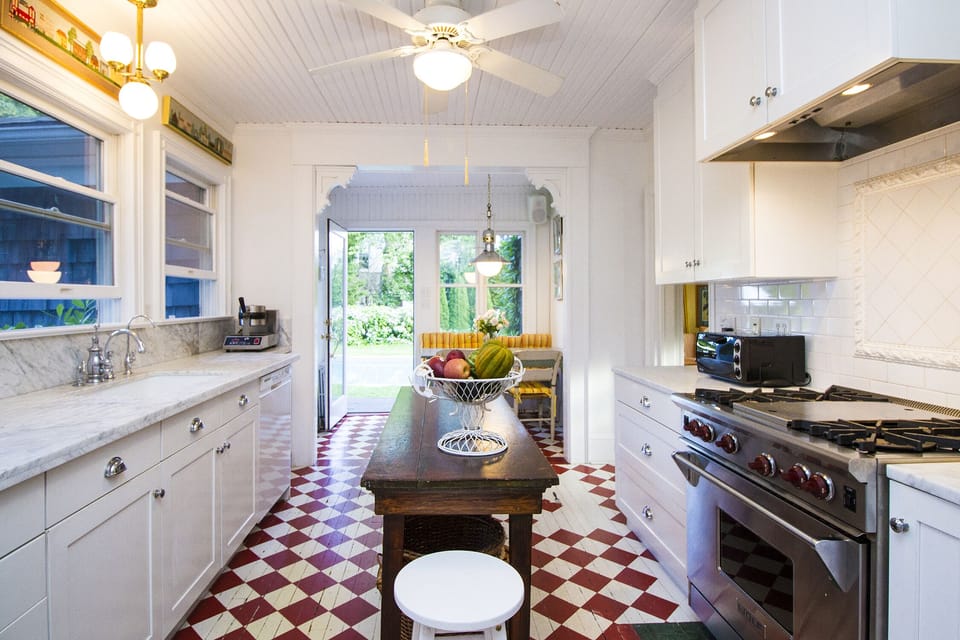 Fully-Equipped Eat-In Kitchen open to Deck and Yard
