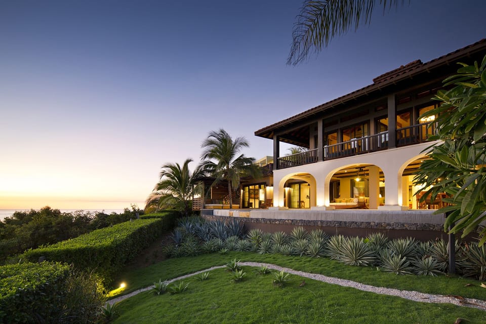 Front yard, outdoor living area, gazebo at sunset