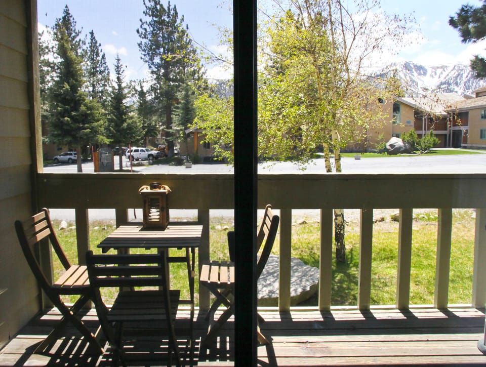 Warm comfy, deck w/view of the Sherwin Mountains is bathed in sunshine all day!