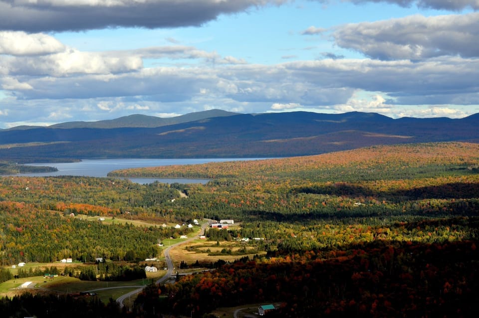 Aerial photo taken over Camp Twig showing view of Pittsburg and Lake Francis