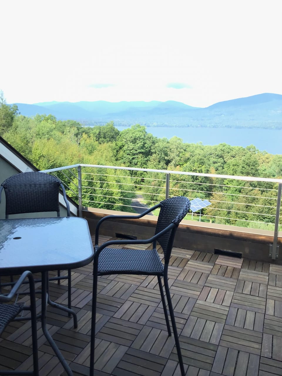 Table on rooftop deck.