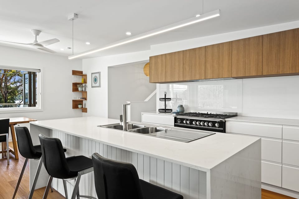 Kitchen bench with bar stools.