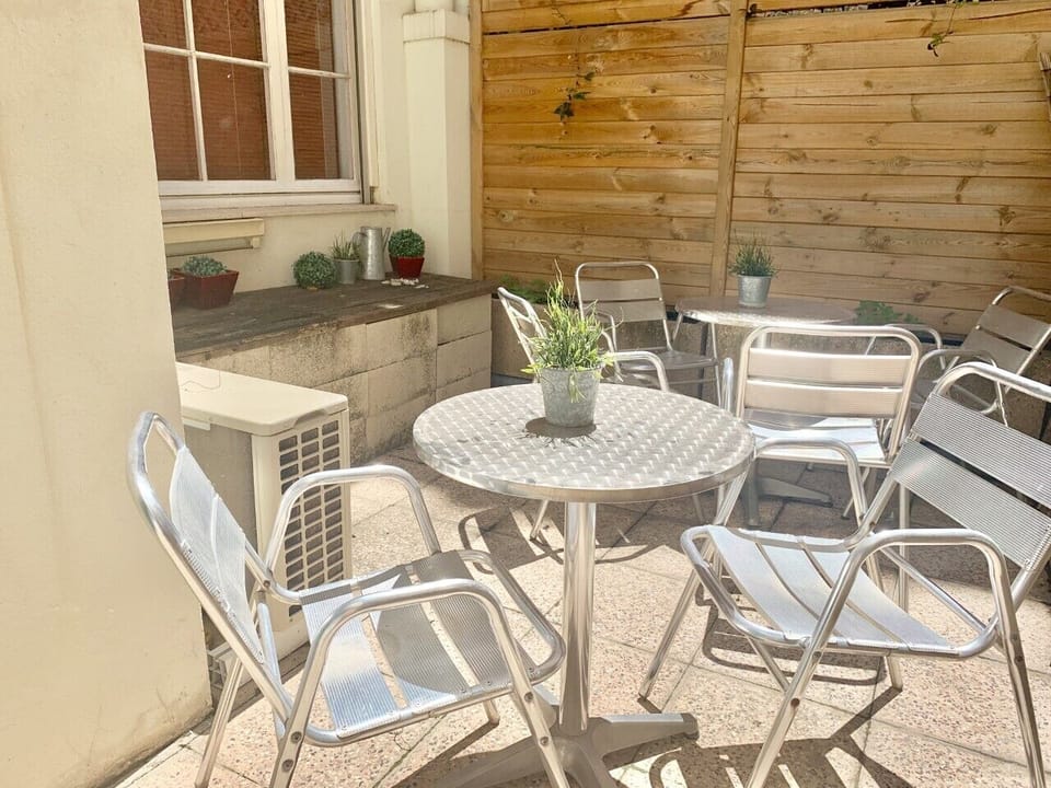 The rear patio which can be accessed via both bedrooms