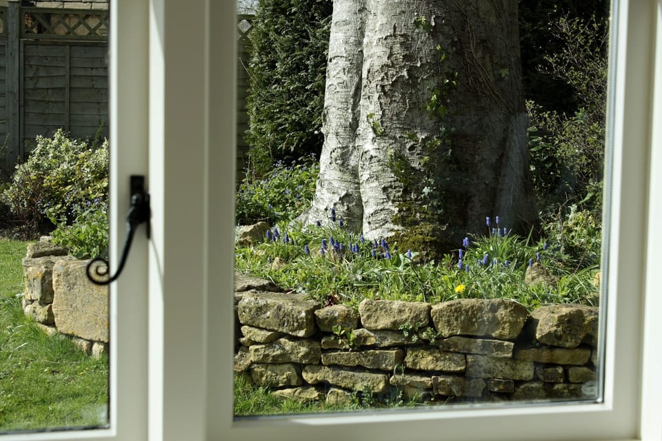 View out to the garden sat at the dining table