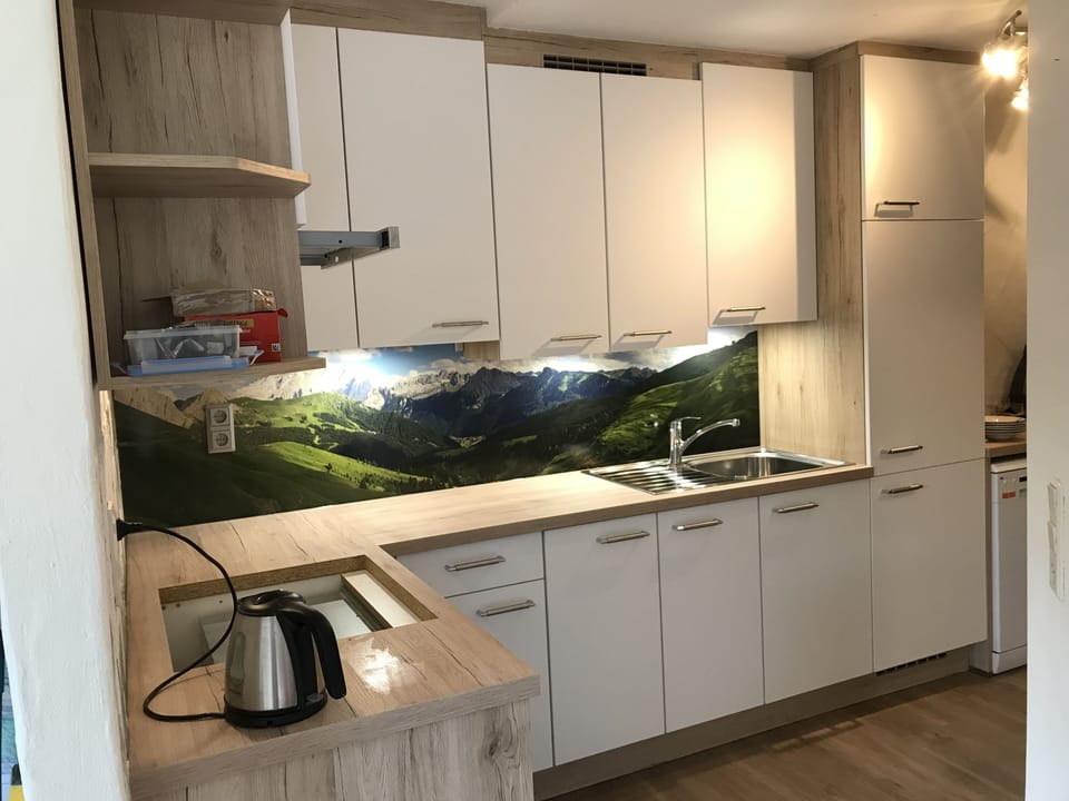 New kitchen, kettle, coffee maker, toaster, microwave, cooker, fridge-freezer