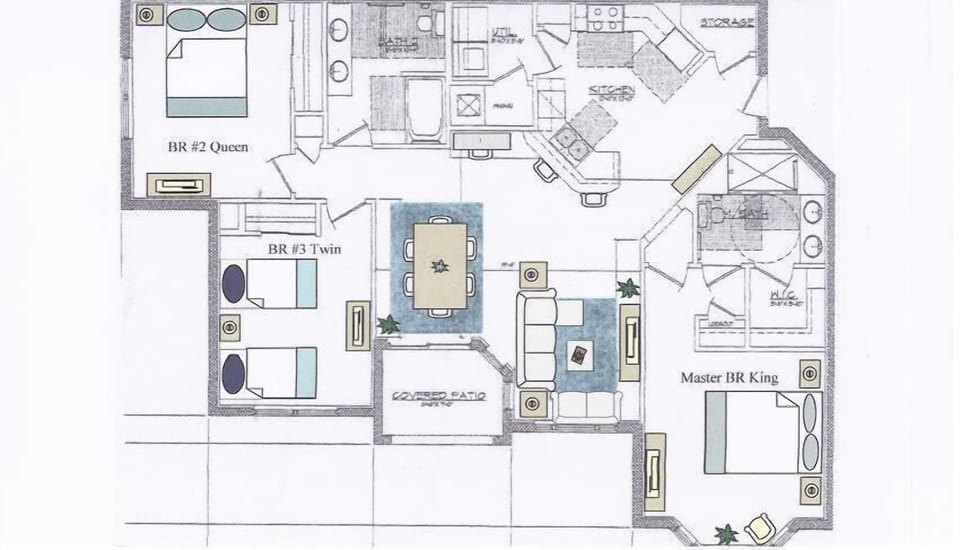 3 Bed, 2 Bathroom Condo layout
