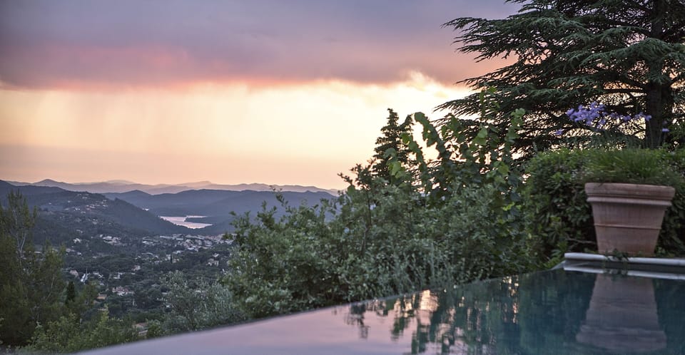 View to the lake with sunset..