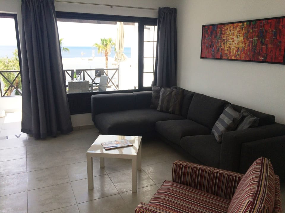 Spacious lounge with sea views